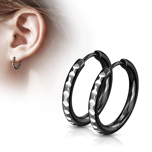 Round Cut Black Hoop Stainless Steel Earrings
