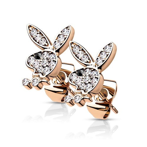 Authentic Playboy ROSE GOLD Earrings with Clear Paved Zirconia