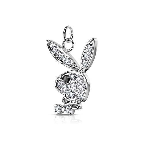 Authentic Playboy Surgical Steel Pendant or Charm with Clear Pave Zirconia