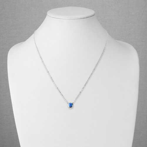 Beautiful Blue Opal Pendant on Stainless Steel Necklace on Display