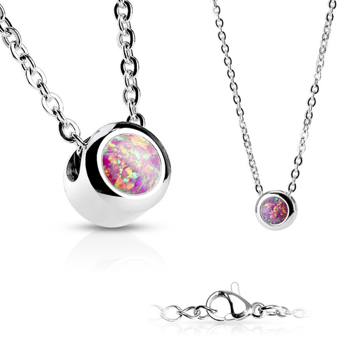 Beautiful Pink Opal Pendant on Stainless Steel Necklace