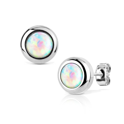 Beautiful Large White Opal Stainless Steel Earrings