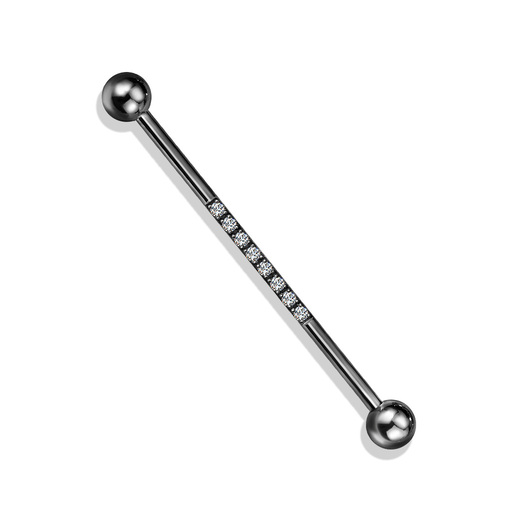 Industrial Piercing Jewelry Barbell clear zirconia crystals in Surgical Steel black coated
