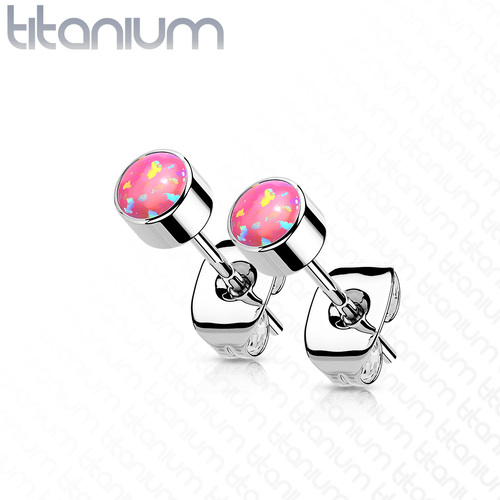 Small PINK Opal Titanium Stud Earrings