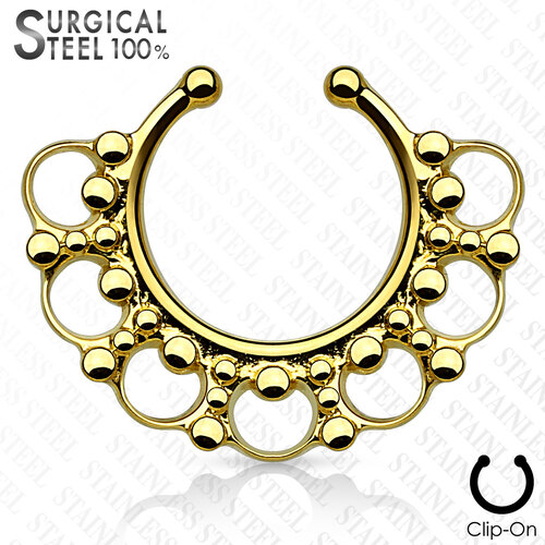 Tribal Fan GOLD rhodium ion plated brass non-piercing fake septum nipple hanger
