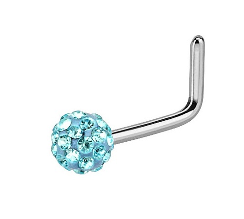 Waterproof 3mm Crystal Ball Surgical Steel Nose Jewelry L Pin Blue Austrian Gems