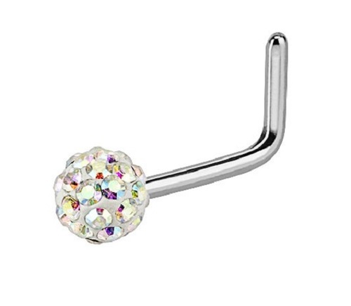 Waterproof 3mm Crystal Ball Surgical Steel Nose Jewelry L Pin Iridescent Austrian Gems