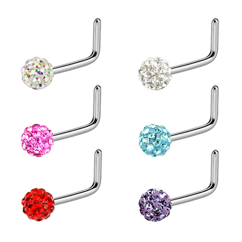 3mm Crystal Ball Surgical Steel L Pin Nose Jewelry Variety