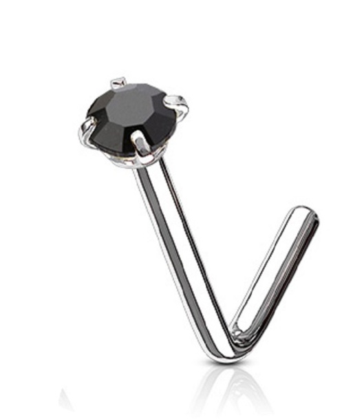 Surgical Steel Nose Jewelry L Pin with Black Crystal Gem