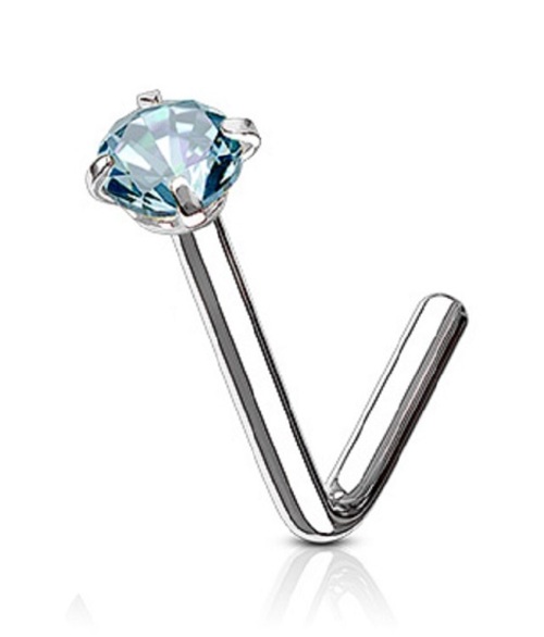 Surgical Steel L Pin Nose Jewelry with Light Blue Crystal Gem